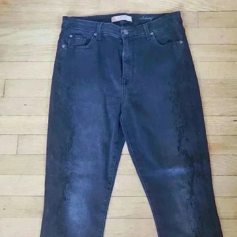 7 For All Mankind Black Luxe Vintage Aubrey Snake Print Skinny Jeans Size 29 - Picture 8 of 13